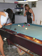 Cheeky pool playing Ladyboys at Pook Bar in Pattaya