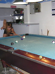Cheeky pool playing Ladyboys at Pook Bar in Pattaya