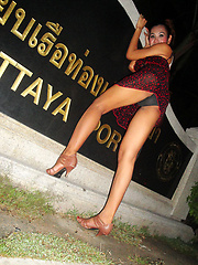 Ladyboy Nam upskirt cock peeks and cute pigtails