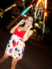 Ladyboy May outside at night and loves her boyfriends cock