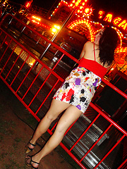 Ladyboy May outside at night and loves her boyfriends cock