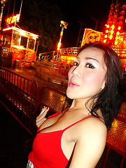 Ladyboy May outside at night and loves her boyfriends cock